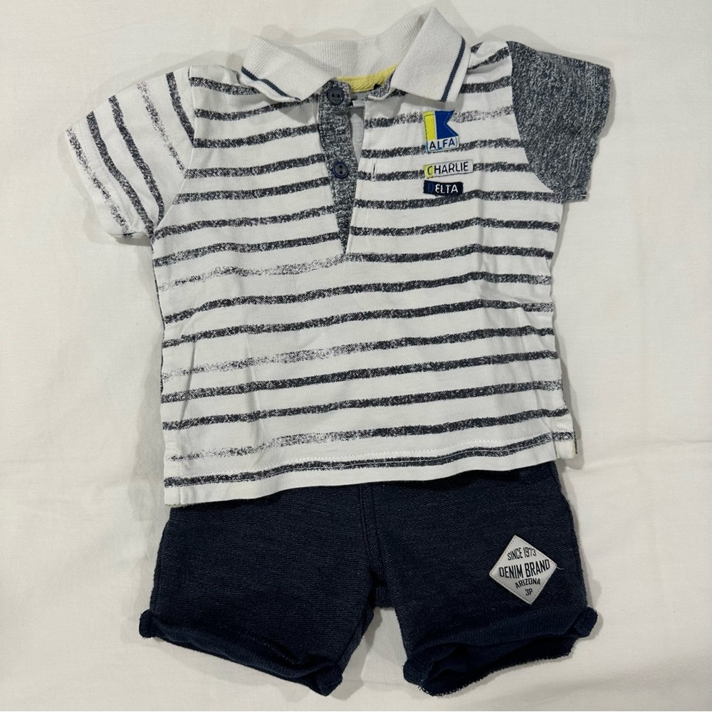Baby Boy Alfa Charlie Delta Striped Polo & Shorts